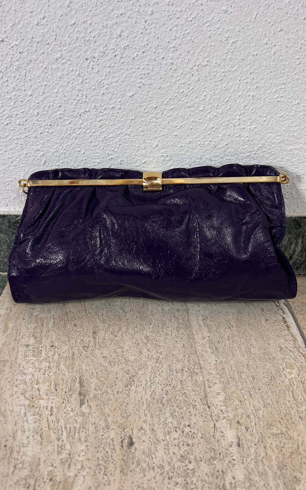 Vintage 70s Purple Leather Bag Clutch