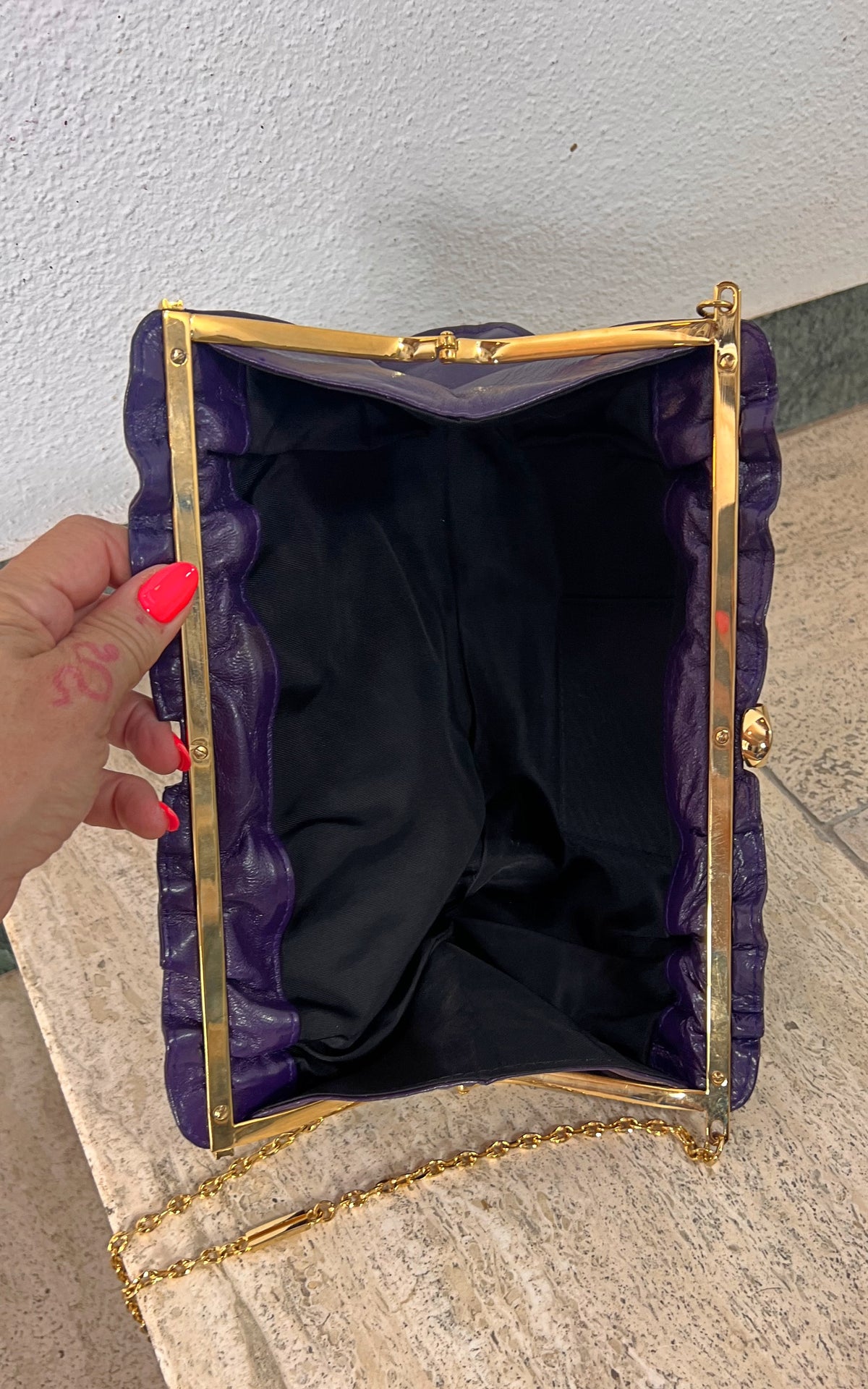 Vintage 70s Purple Leather Bag Clutch