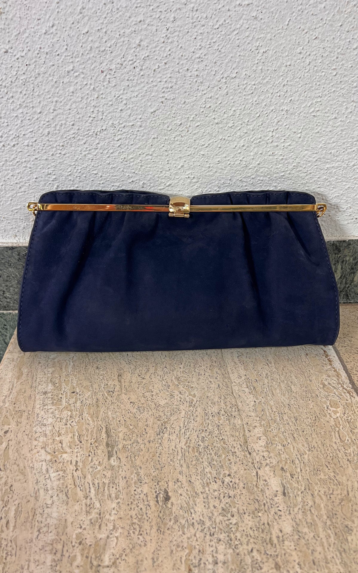Vintage 70s Blue Leather Bag Clutch
