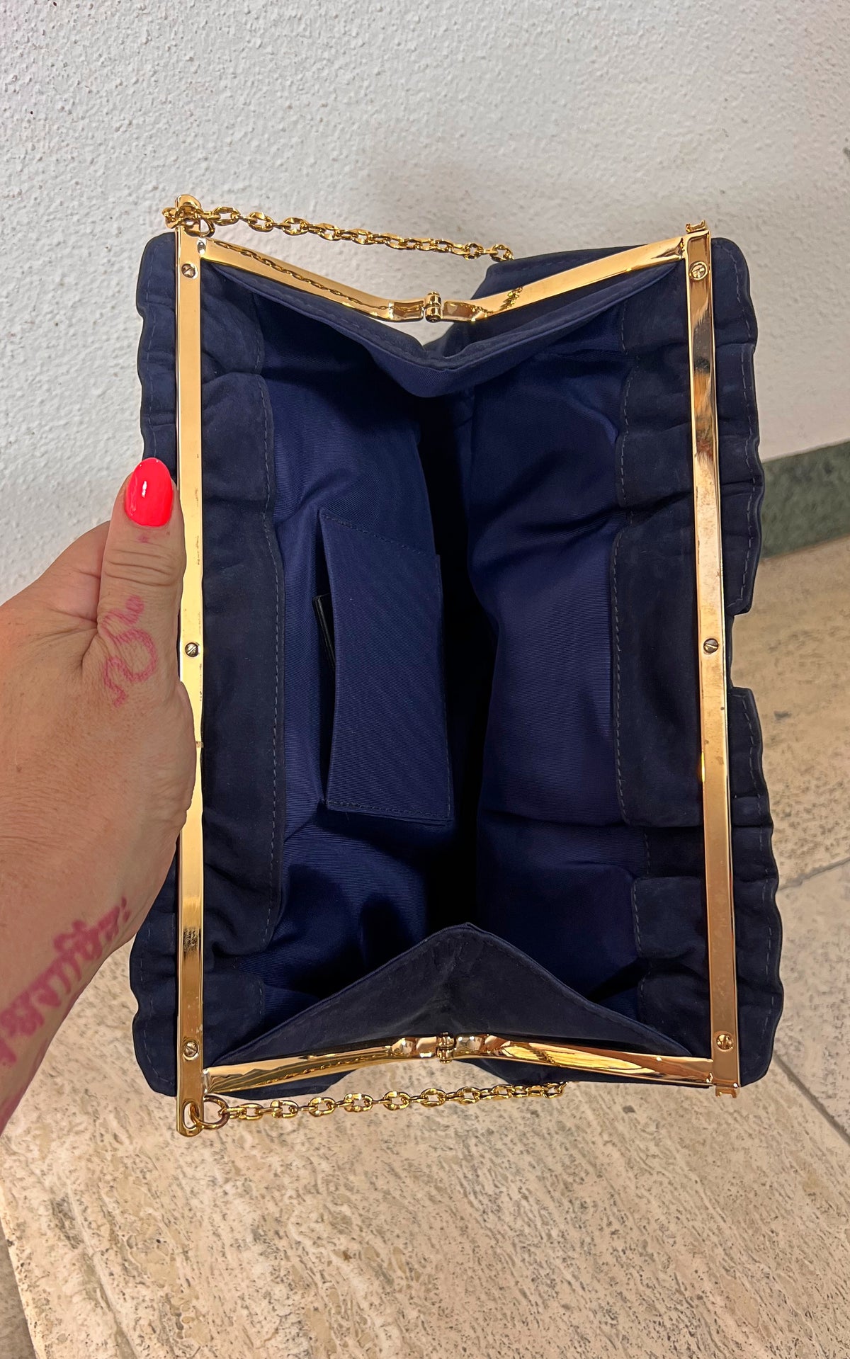 Vintage 70s Blue Leather Bag Clutch