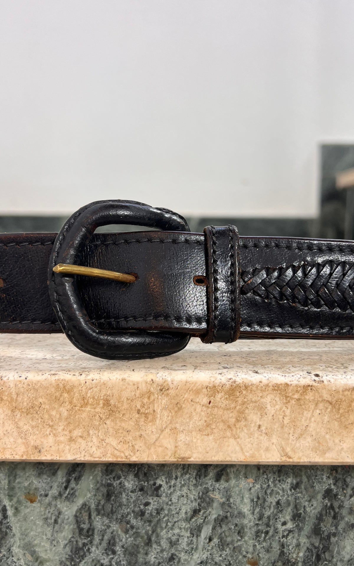 Vintage MENS Dark Brown Woven Leather Belt