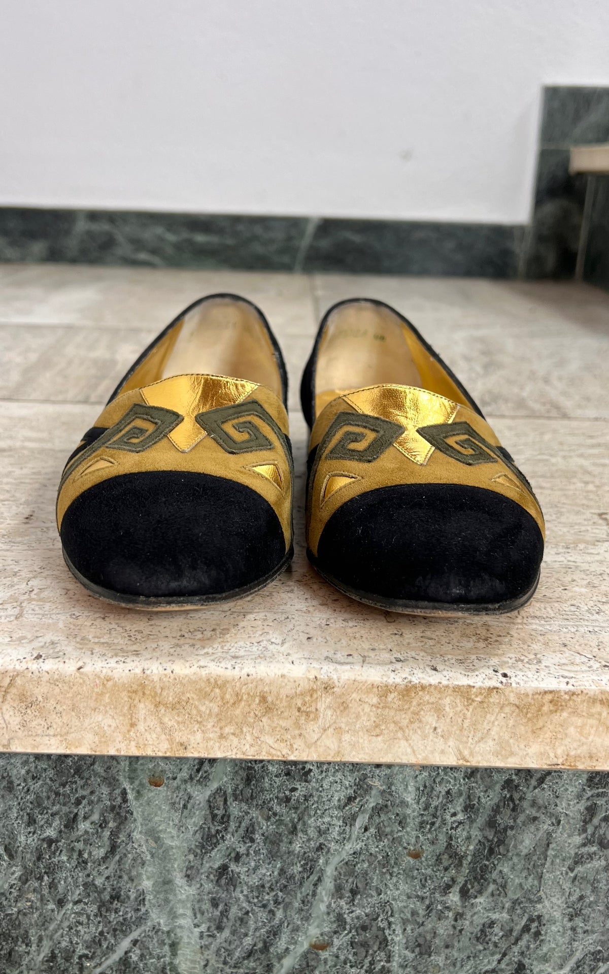 Vintage Suede Loafers with Geometric Appliqué 38