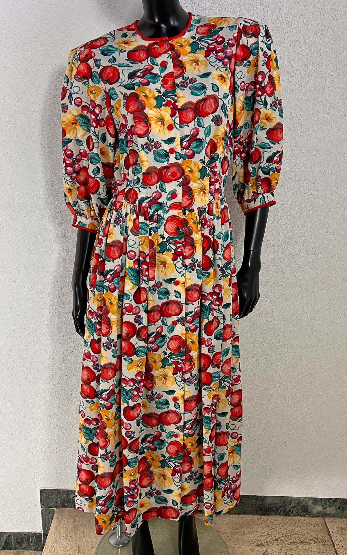 Vintage Austrian Fruit Print Midi Dress - Apple and Cherrys