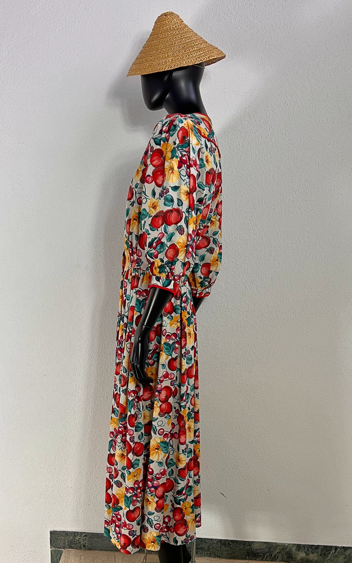 Vintage Austrian Fruit Print Midi Dress - Apple and Cherrys