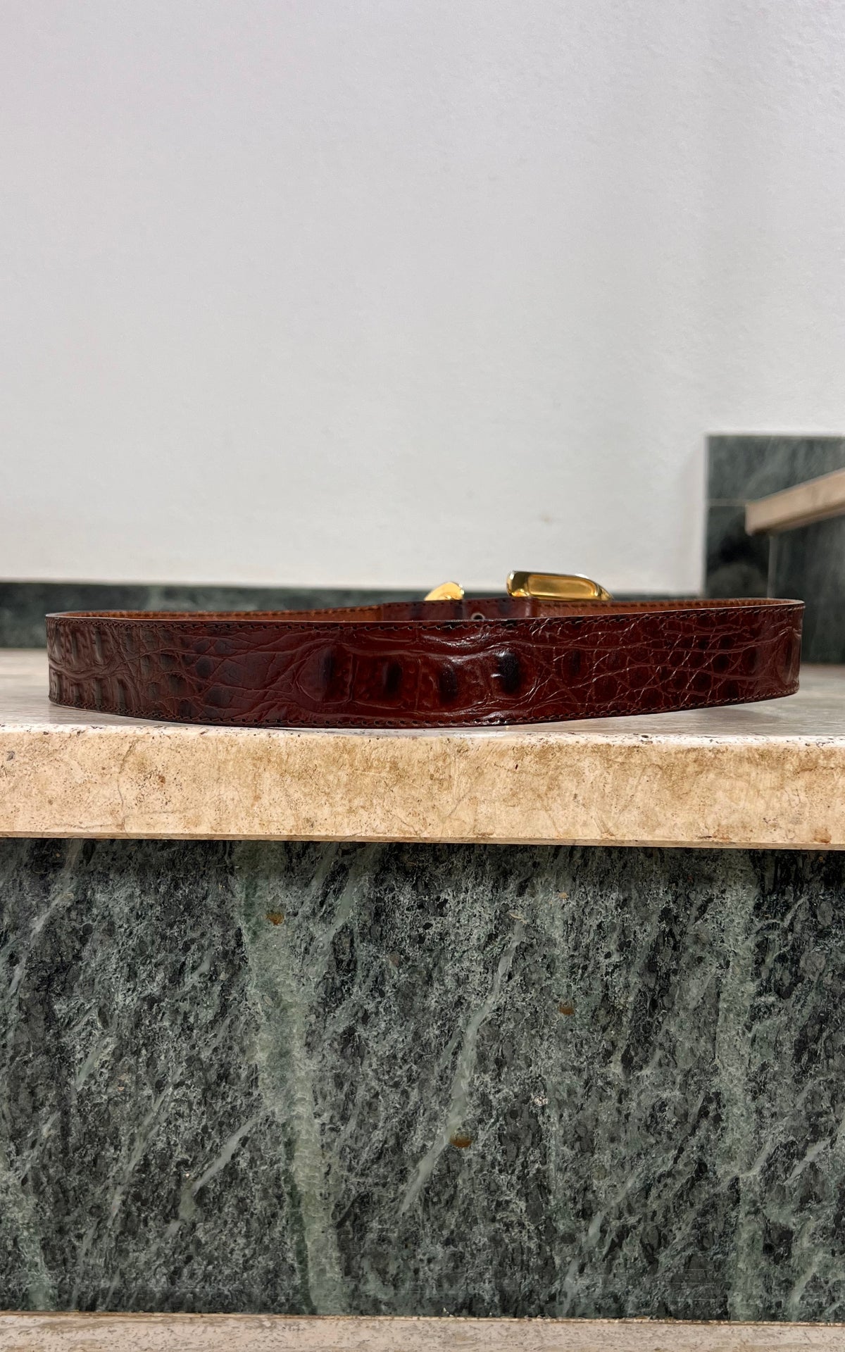 Vintage 70s Brown Crocodile-Embossed Leather Belt