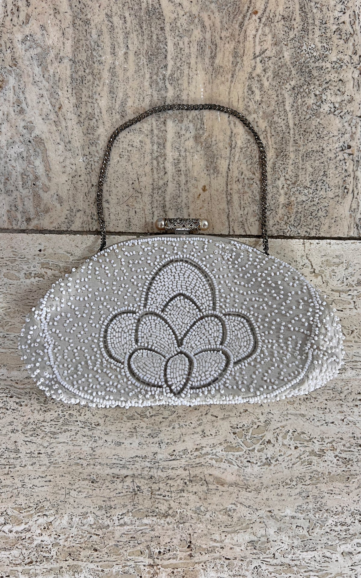 Vintage Small White Beaded Bag