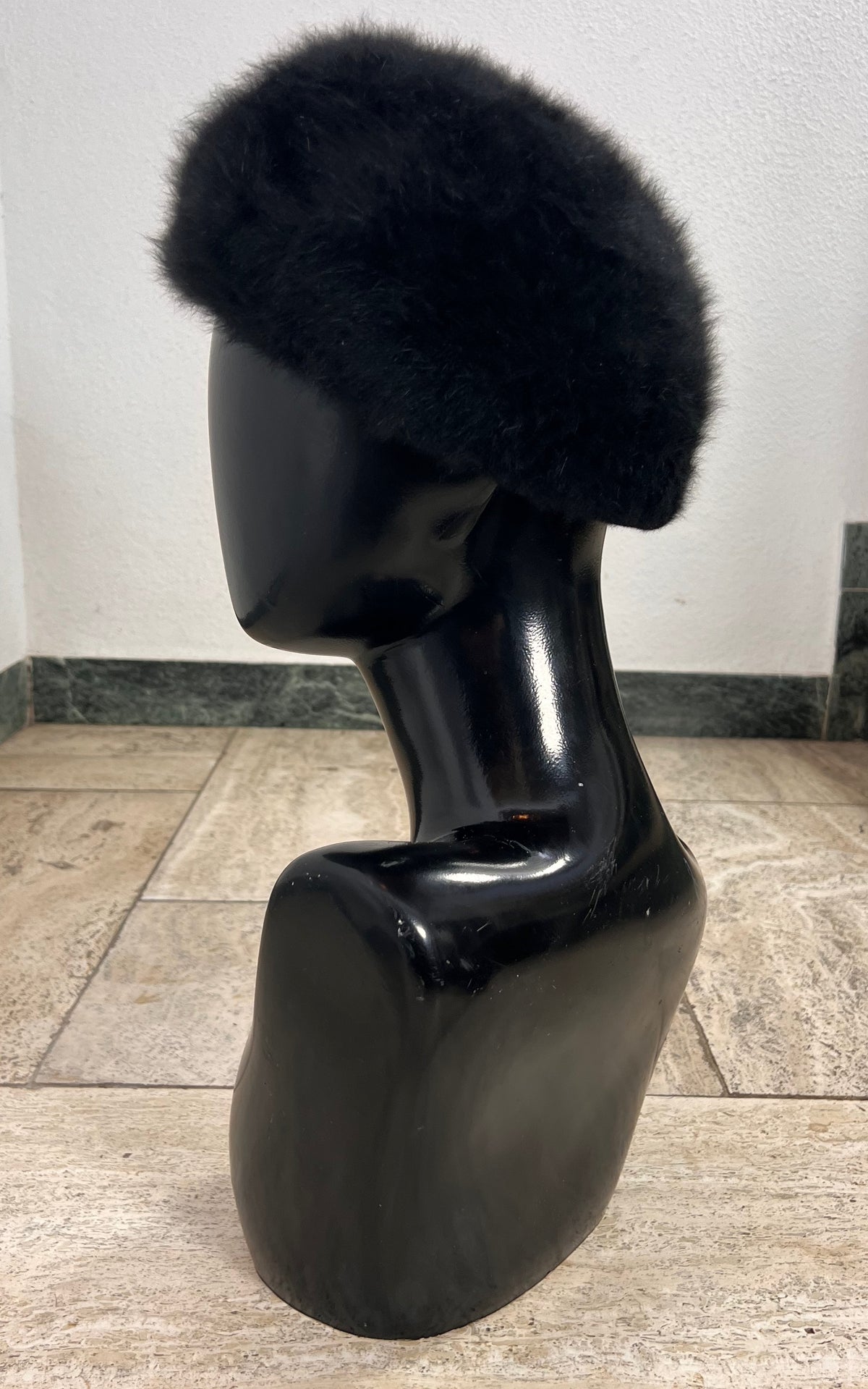 Vintage Black Angora Blend Beret Hat