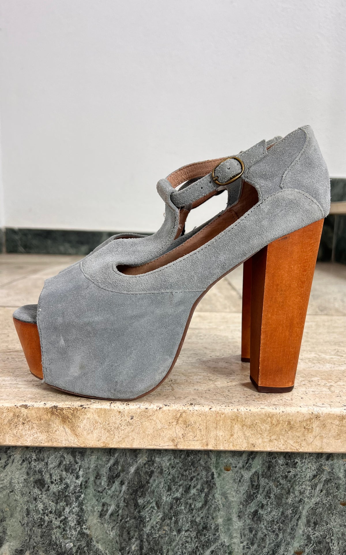 Jeffrey Campbell Suede Platform T-Strap Heels 37