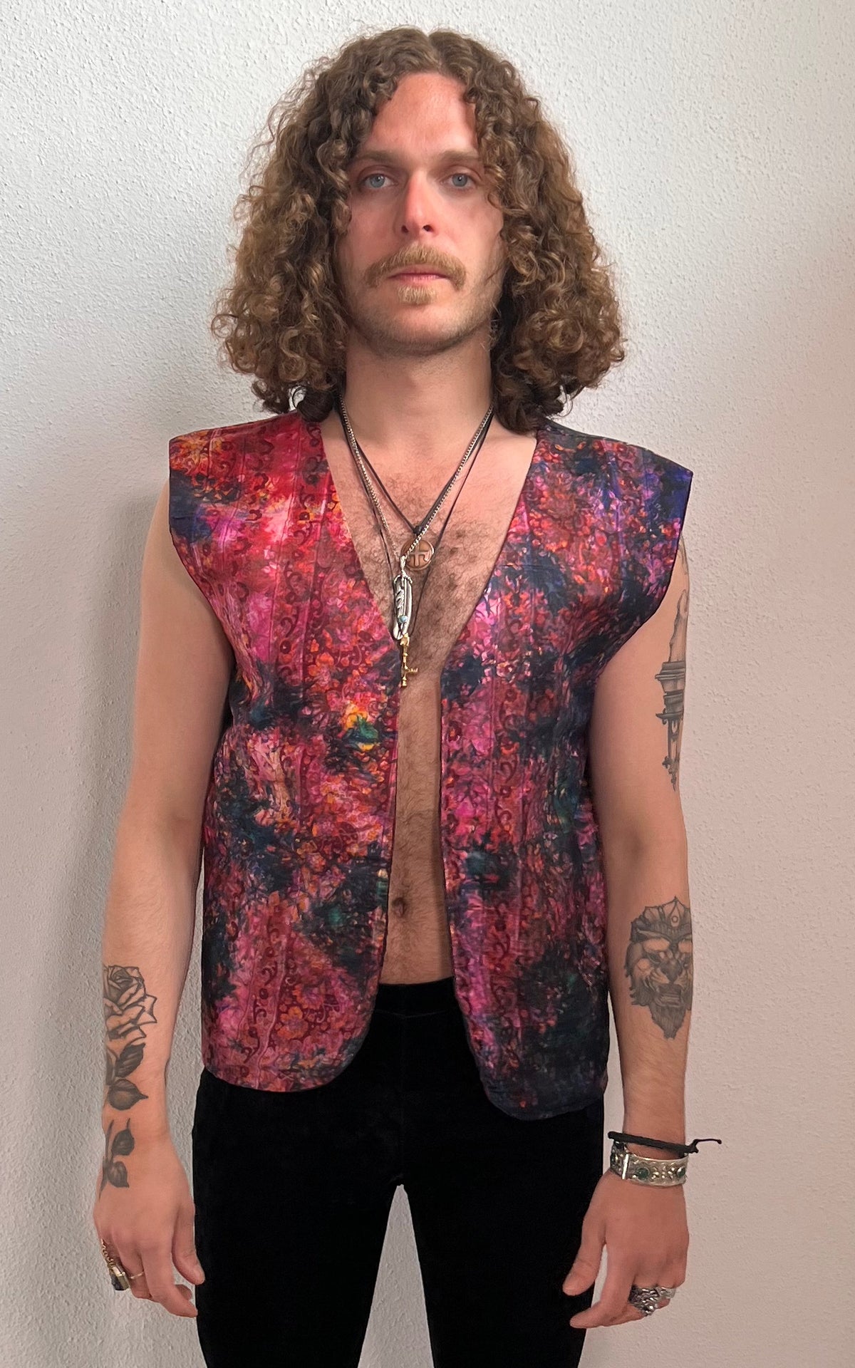 Vintage MENS 70s Tye Dye Silk Waistcoat