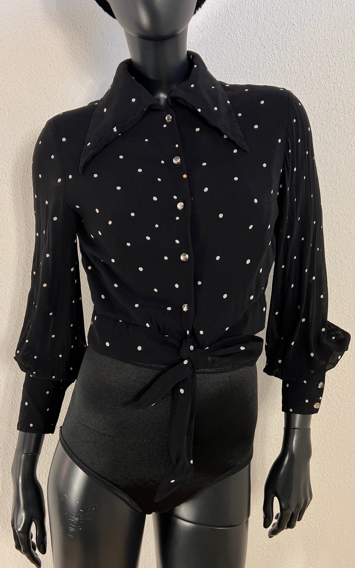 Vintage 40s Polka Dot Silk Blouse