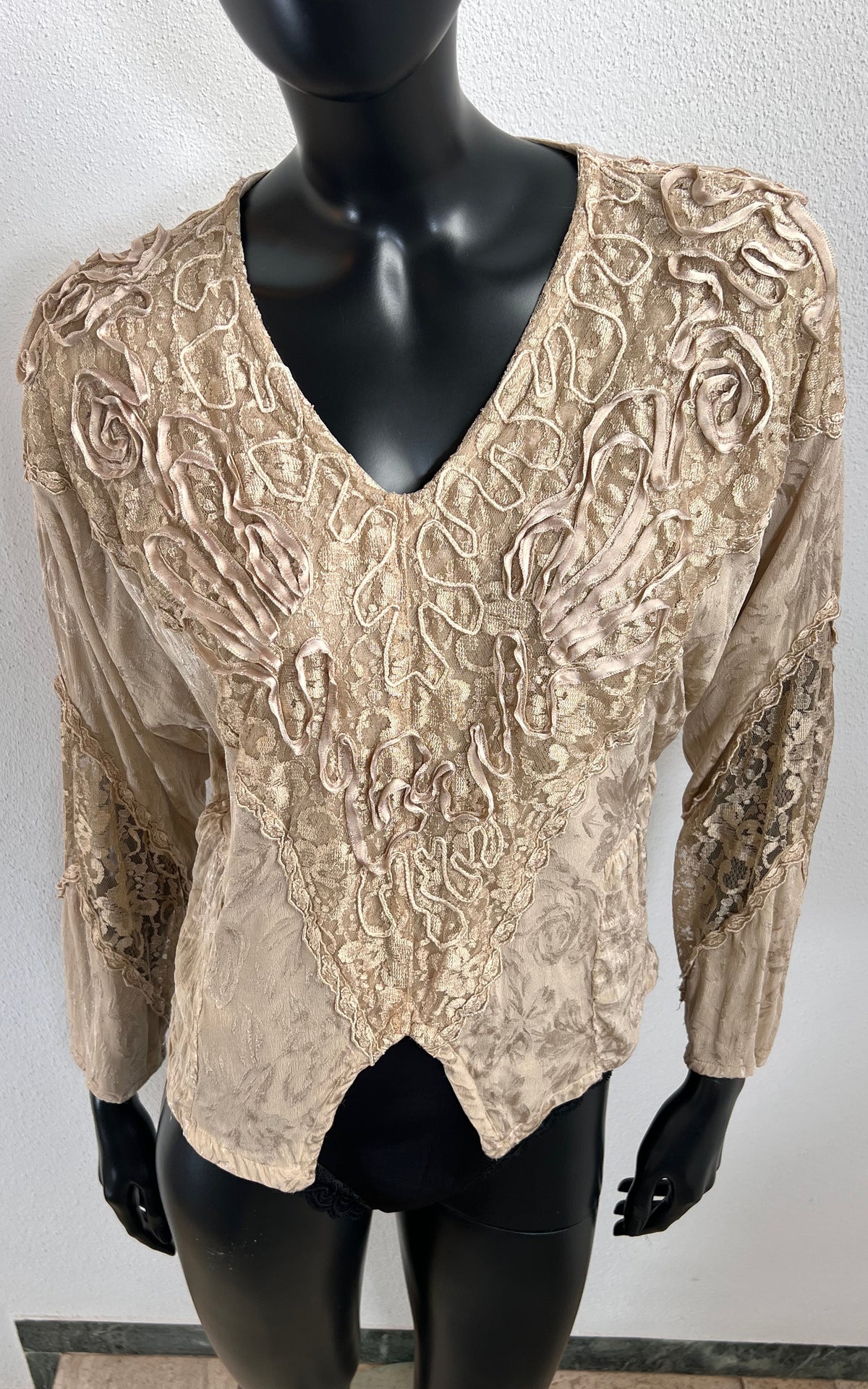 Vintage 80s Viscose and Lace Shirt