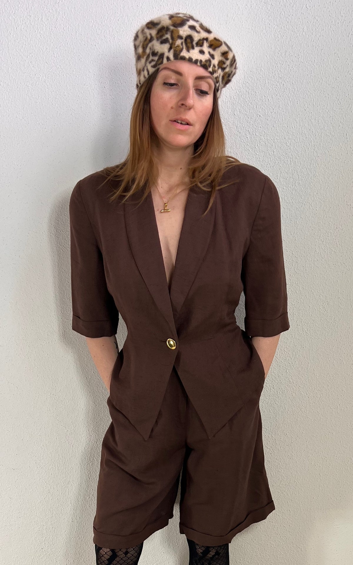 Vintage Brown Linnen Short Suit