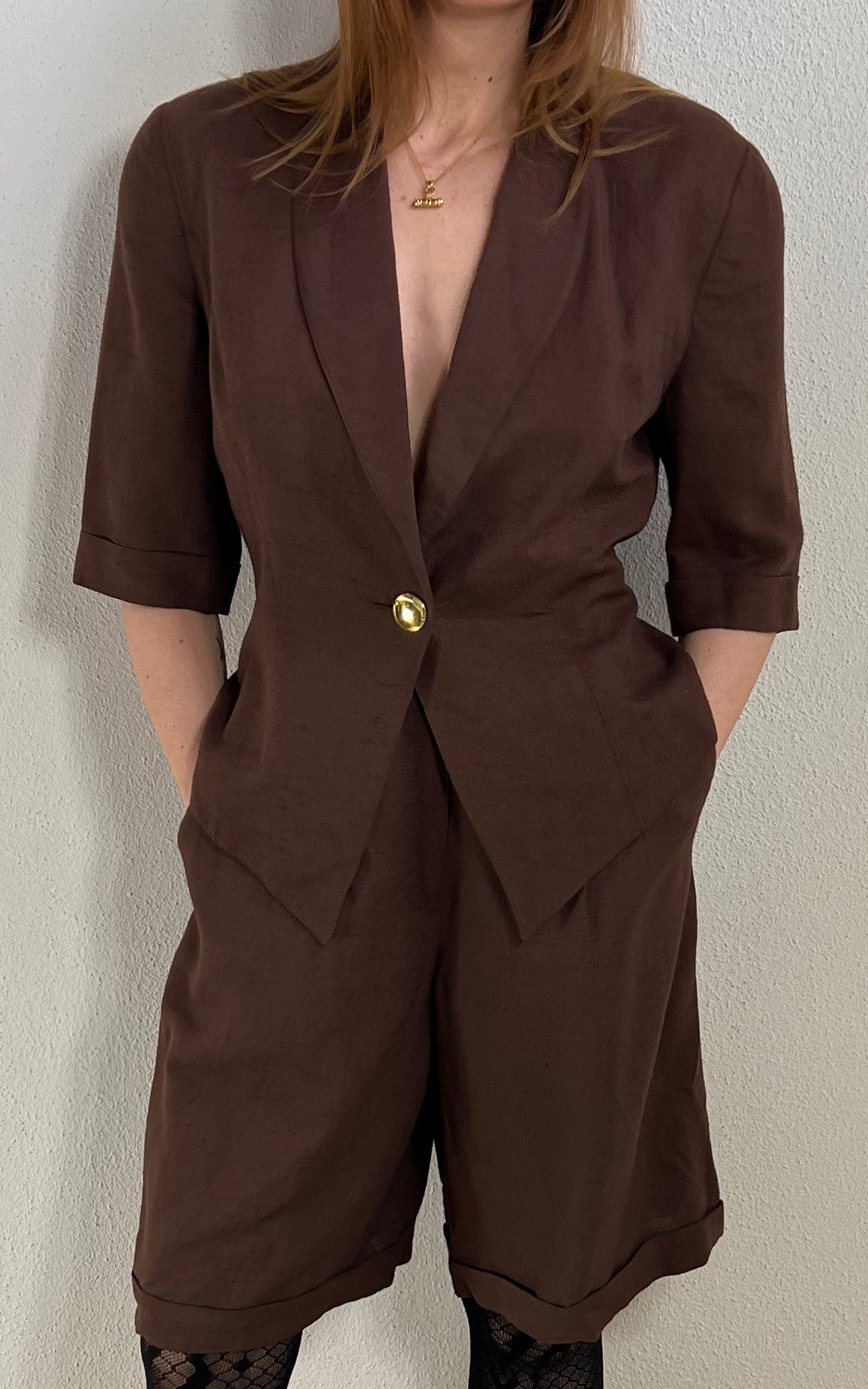 Vintage Brown Linnen Short Suit