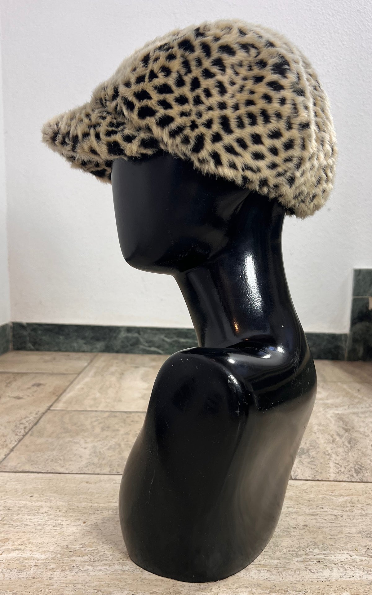 Leopard Print Faux Fur Baker Boy Hat