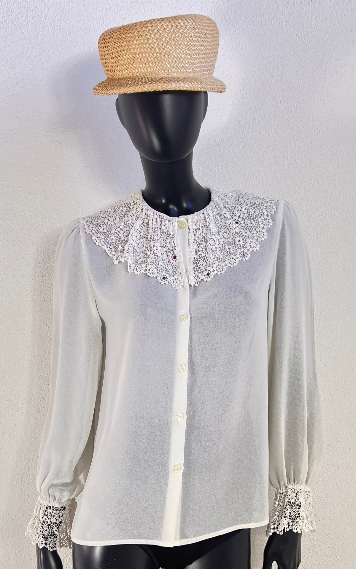 Vintage Lace Collar Blouse with Rhinestones