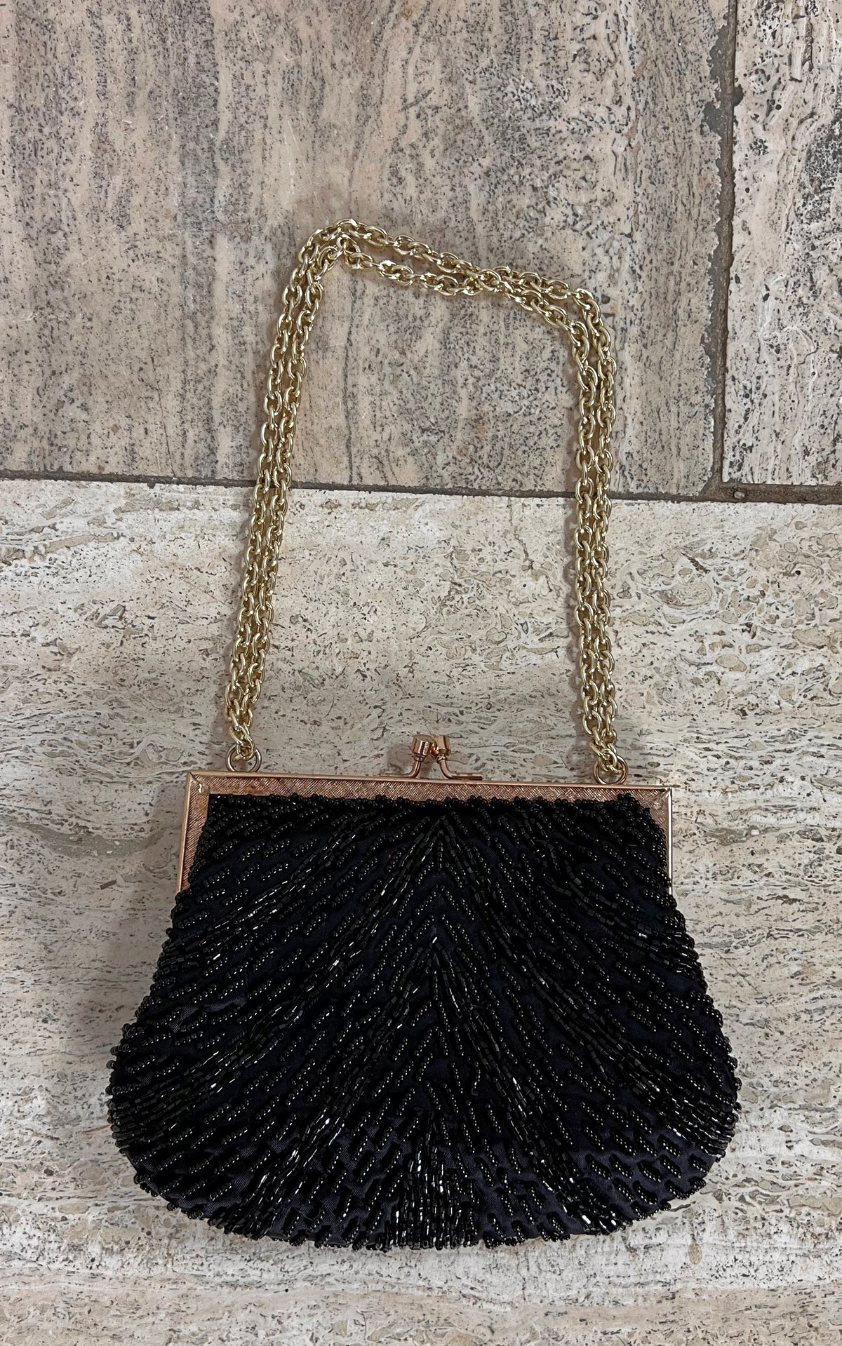 Vintage Black Beaded Evening Bag