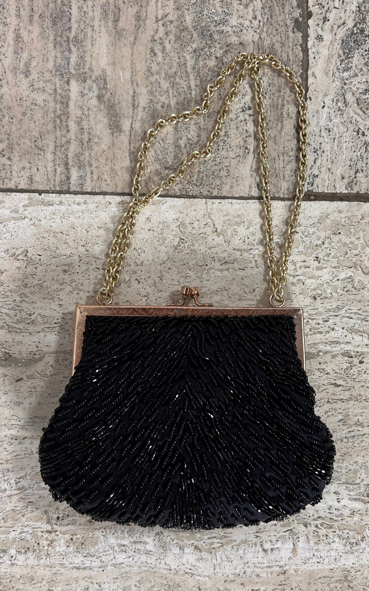 Vintage Black Beaded Evening Bag