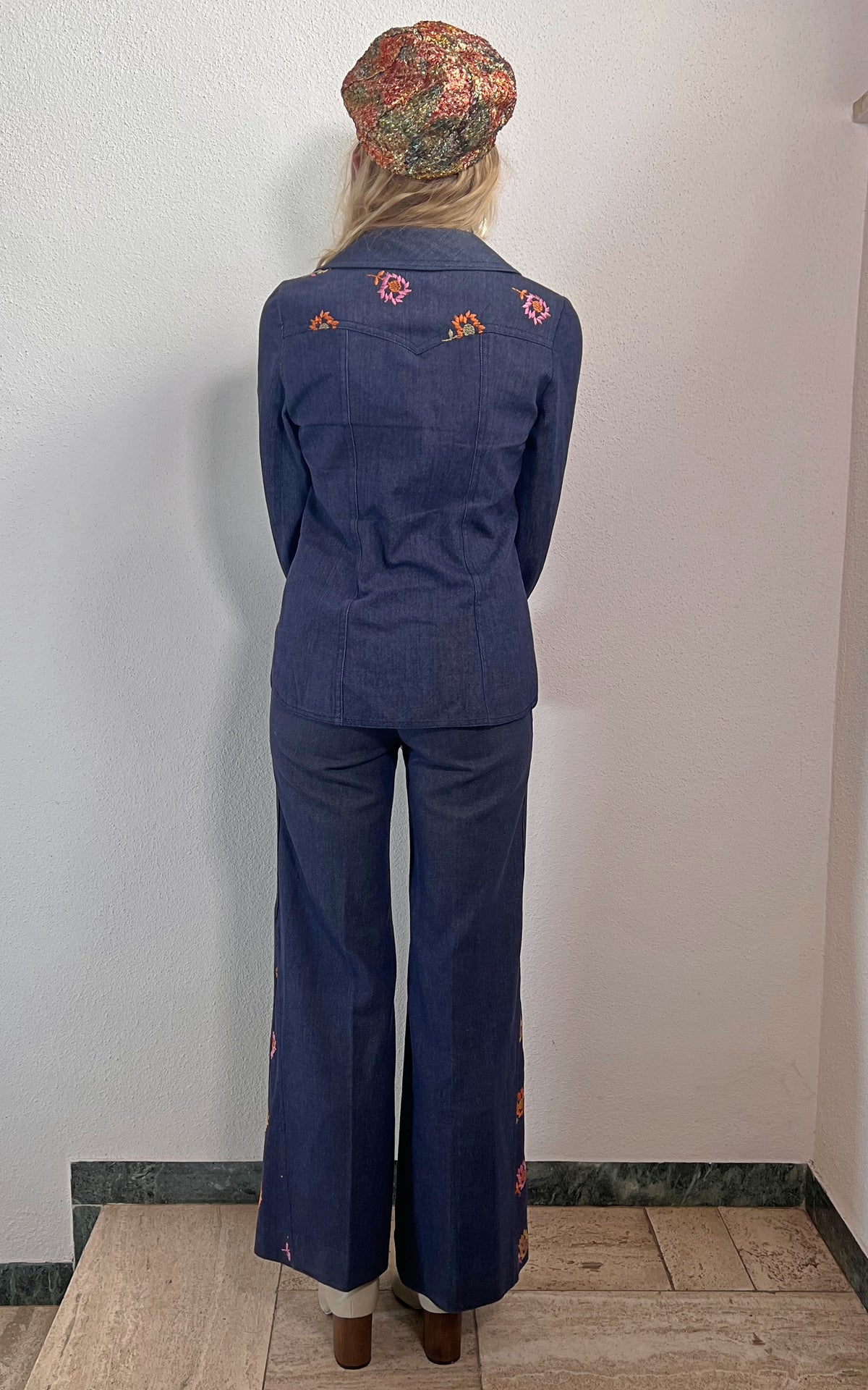 Vintage 70s Janette Rodin Denim Flower Set