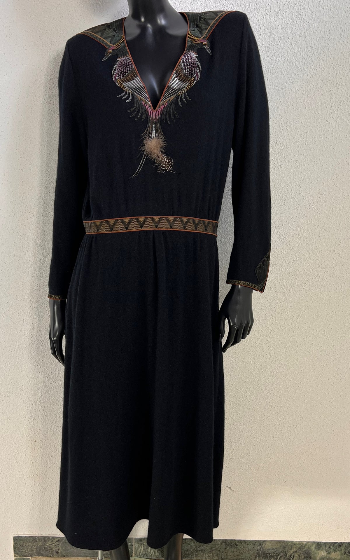 1970s Roberto Cavalli Angora Dress with Hand-Painted Leather Birds