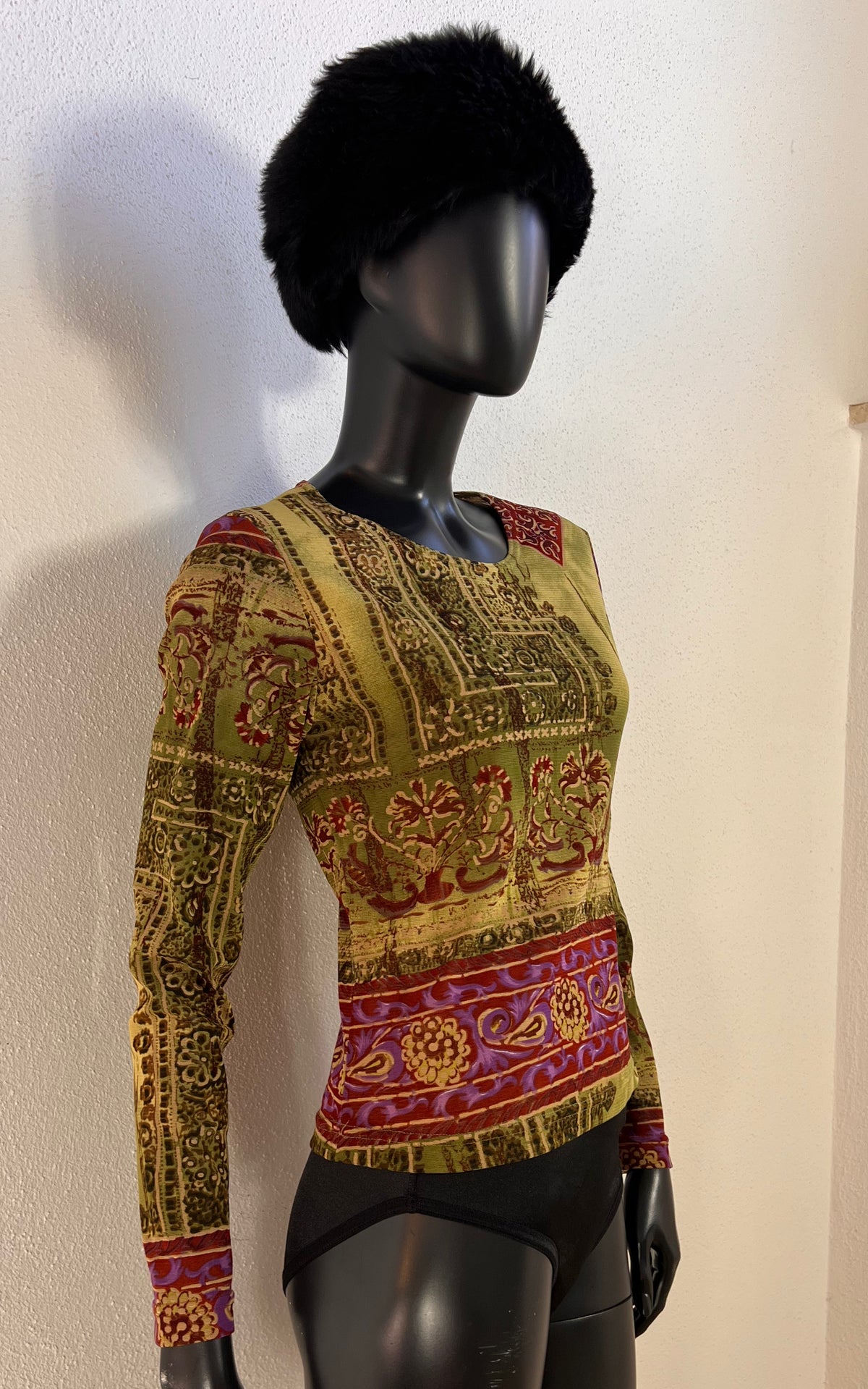 Vintage 90s Nienhaus Ornamental Print Mesh Shirt