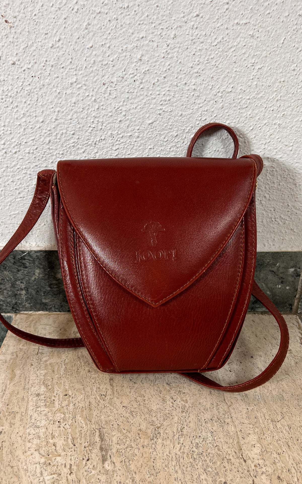 Vintage JOOP! Cognac Leather Shoulder Bag with Pointed Flap