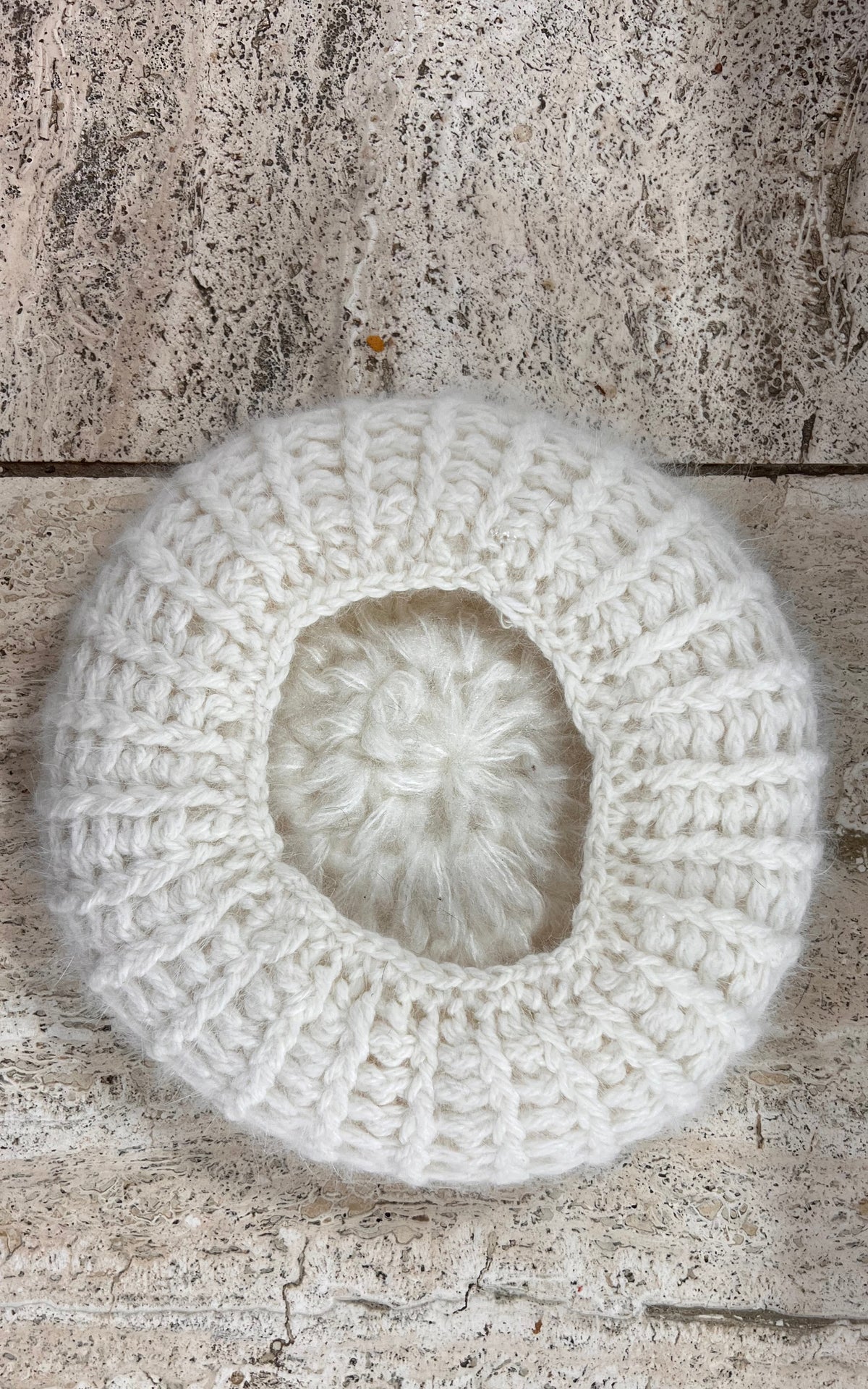 Vintage Ivory Angora Blend Chunky Knit Beret