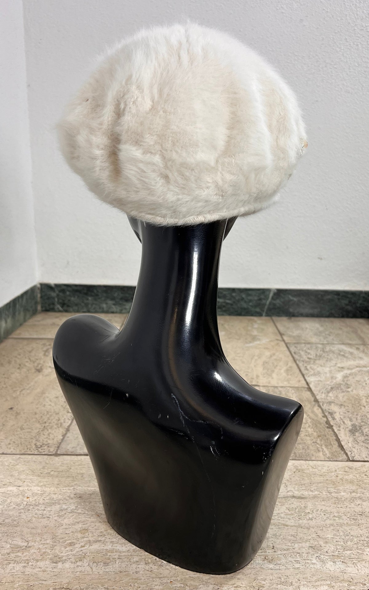 Vintage Ivory Fluffy Baker Boy Cap with Beaded Floral Detail