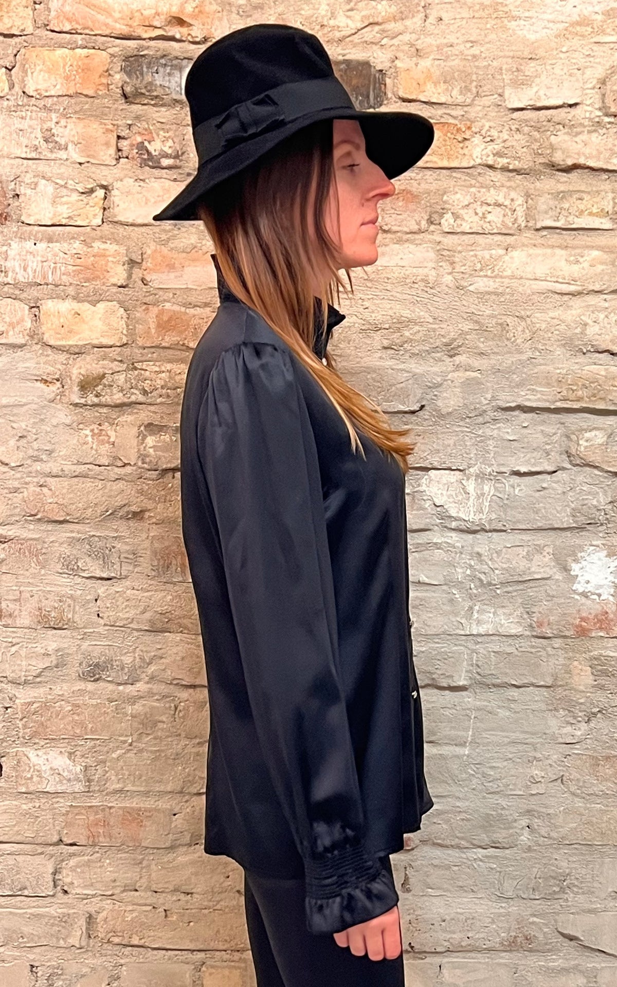 Vintage High Collar Silk Blouse